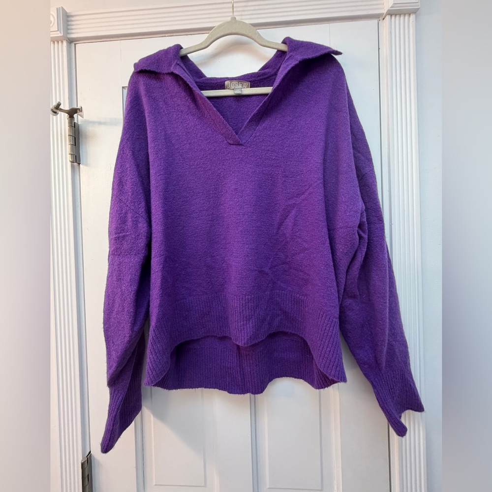J. Crew Purple V-Neck Collared Women's Sweater